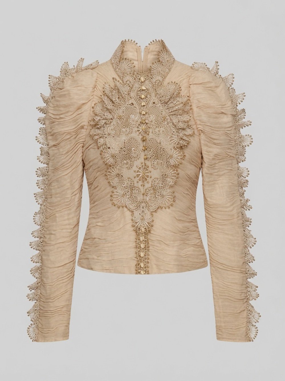 Zimmermann Beige Lace Appliqué Victorian-Style Blouse